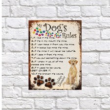 MY DOG'S RULES RETRO STYLE METAL TIN SIGN/PLAQUE GOLDEN LABRADOR THEME