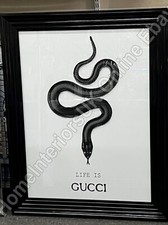 Black snake "life is Gucci" wall art with liquid art & black step frame picture