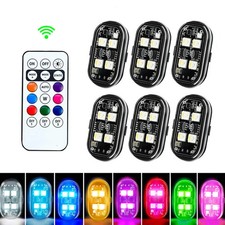2/4/6Pcs Wireless RGB LED Strobe Light W/ Remote Control For Car Bike Motorcycle