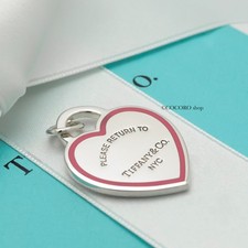 Authentic Tiffany & Co. Return to Pink Enamel Heart Tag Pendant Charm w/Pouch