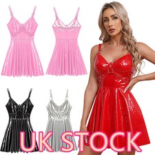 UK-Women Leather Pleated Dress