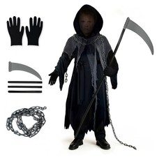 Childrens Kids Grim Reaper Death Fancy Dress Costume Halloween Outfit Boys Girls