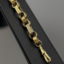 9ct Gold On Silver Bracelet Belcher Gypsy Link  Box 9MM Solid - HALLMARKED