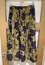 Jacques Vert 14 Retro Vintage Gold Purple Floral Liberty Wallpaper Pleated Skirt