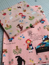 Red Riding fairytale fabric remnants - quilting cotton & cotton canvas, pink red