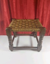 Vintage Wooden Stool With Bobbin Legs & Strung Top
