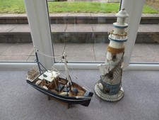 Wooden Model Fishing Boat/Trawler and Lighthouse – Decorative