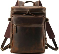 Leather 17in Rucksack Backpack for Men Vintage Travel Office Business Laptop Bag
