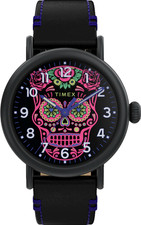 Mens New Timex Waterbury Dia de los Muertos Day of the Dead Skull Indiglo Watch
