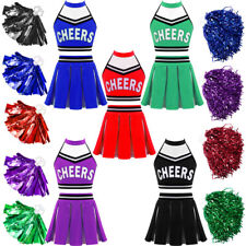Kids Fancy Dress Up Stylish Pom Poms Cheerleading Uniform Cheer Leader Costume