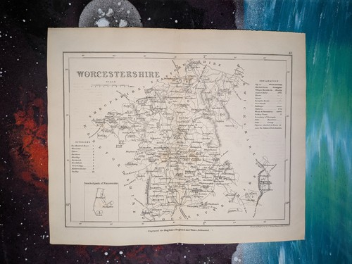 Worcestershire antique map - worcestershire,