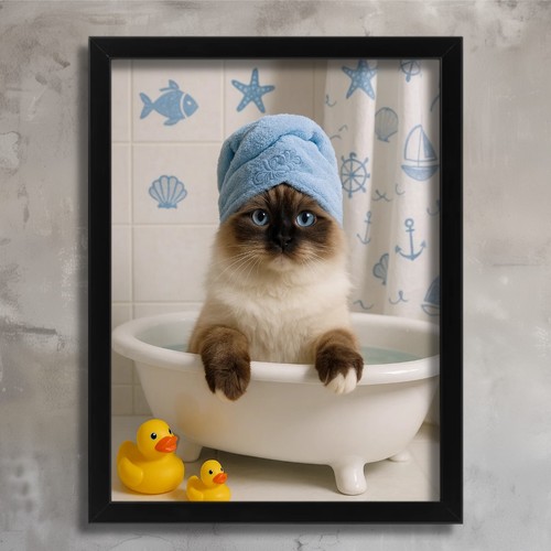 Funny cat bathtub wall art - in,