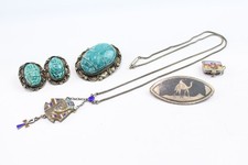 Mixed Grade Silver Jewellery Egyptian Revival Antique Art Deco Scarab x 5 (20g)