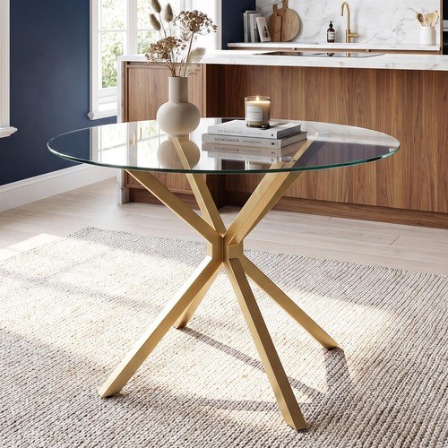 Round clear glass dining table - clear,