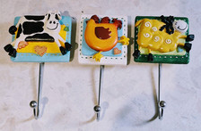 3D Resin farm Animal ( set of 3)Wall Hook Hanging Clothes Hat Scarf Keys Hanger 