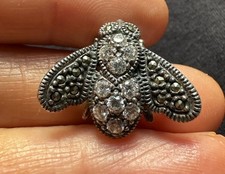 Vintage JJ Sterling Mark Silver Cz & Marcasite Bee Brooch