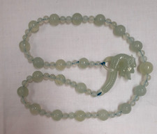Vintage Translucent Beaded Carved Green Jade Dragon head clasp Necklace. 62 cm.