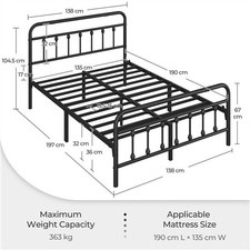 Double Metal Bed Frame with High Headboard and Footboard, Strong Bed Frame