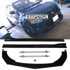 For Nissan Versa S 08+ Gloss Front Bumper Lip Splitter 87" Side Skirts Strut Rod