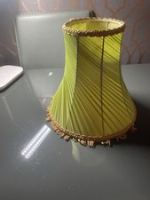 Vintage 1960/70s  Green/ Gold  Lampshades Pleated Fabric Fringed