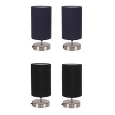 Pair of Touch Table Lamps Brushed Chrome Dimmer Light Lampshade LED Bulb Lights