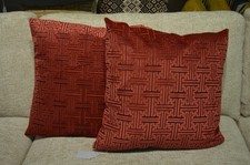 Red Maze Cushions Set of 2 Large Scatters Geo Cut Velvet with Fibre Fillings