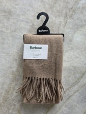 Barbour 100% Lambswool Scarf Brown Oatmeal 25 x 180cm Pure Wool Brand New 