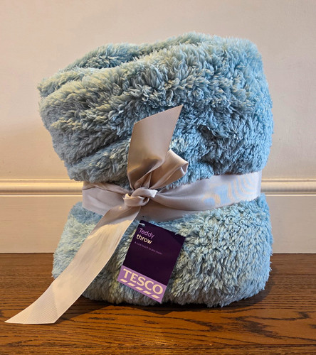 Tesco teddy throw blue - tesco, plush