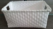 White Plastic Wicker Style Storage Basket With Cut Out Handles (33 x 24 x 16cm)