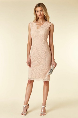 Wallis blush lace neck - v-neck, dress