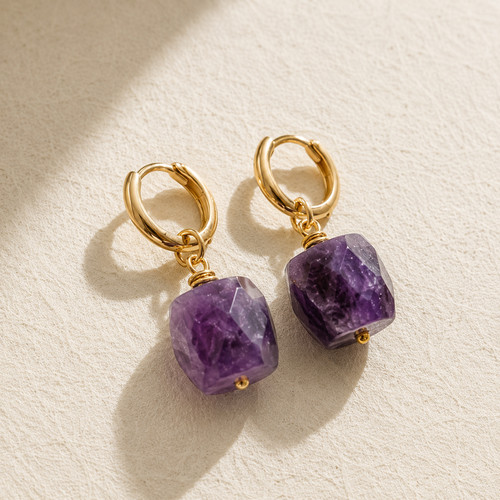 Natural amethyst cube drop - natural,