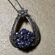 9ct White Gold Tanzanite And Diamond Pendant And Chain
