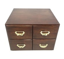 Antique Wooden Large Desktop Oak Stationery Index Filing Card Cabinet Box c.1930