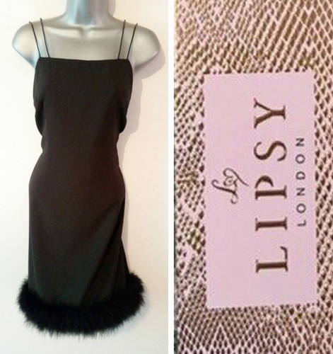 Lipsy feather hem black dress - hem,