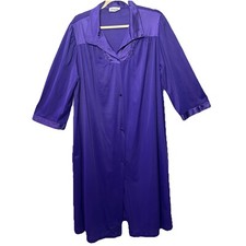 Vtg Vanity Fair Robe Nightgown Nylon Royal Purple Button Up Granny Fairy USA XL