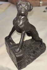 HEREDITIES Bronzed Resin Sculpture Figure of Boxer Dog With Front Paws on Wall