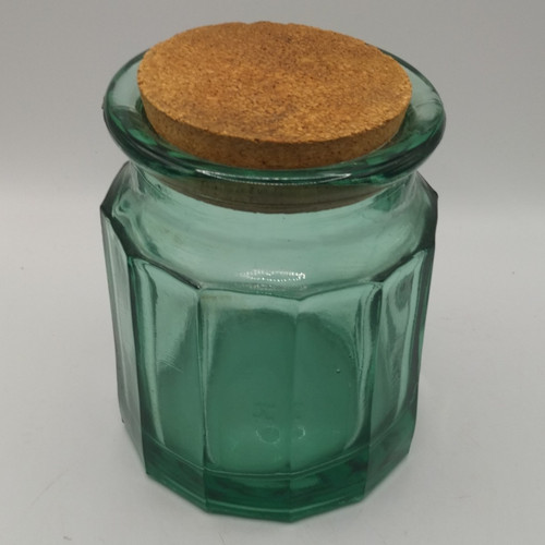 Green glass hexagon storage - glass,