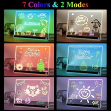 New Large LED Note Board with Night Light & 7 Pens - Kids Drawing Message Board
