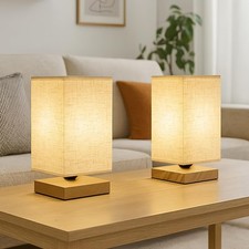 Small Table Lamp Minimalist Bedside Lamps with  Linen Fabric Shade and LED Bulb