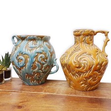 Vintage Vases Pair Thomas Forester Sons Phoenix Ware Pottery Vase Set Handle Jug