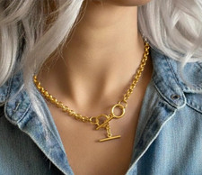 Gold Double T-Bar Necklace 18"