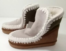 John Lewis And/Or Eskimo Boots Beige Brown Green Leather Size 5 - NEW