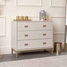 Large 3 Drawer Chest of Drawers Elle Stone Range gold bedroom furniture
