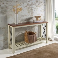 Cottage Sideboard Hall Table Console White Solid Pine Walnut Top H81xW132xD36cm