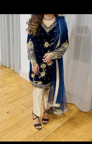 Women blue velvet - &, gold