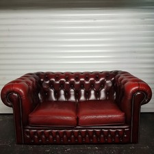 Stunning Oxblood Leather Chesterfield 2 Seater Sofa Settee Couch - Stud detail