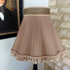 VINTAGE FAWN CHIFFON PLEATED TASSLED LAMPSHADE WITH BRAIDING & TASSLES LOVELY