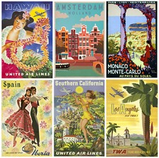 VINTAGE TRAVEL POSTERS WALL
