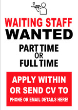 Opt Laminated Poster Notice Sign Waiting Staff Wanted Vacancy Advertisement Post