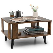 Industrial Coffee Table  2-Tier Wooden Center Table Small Side Table Living Room